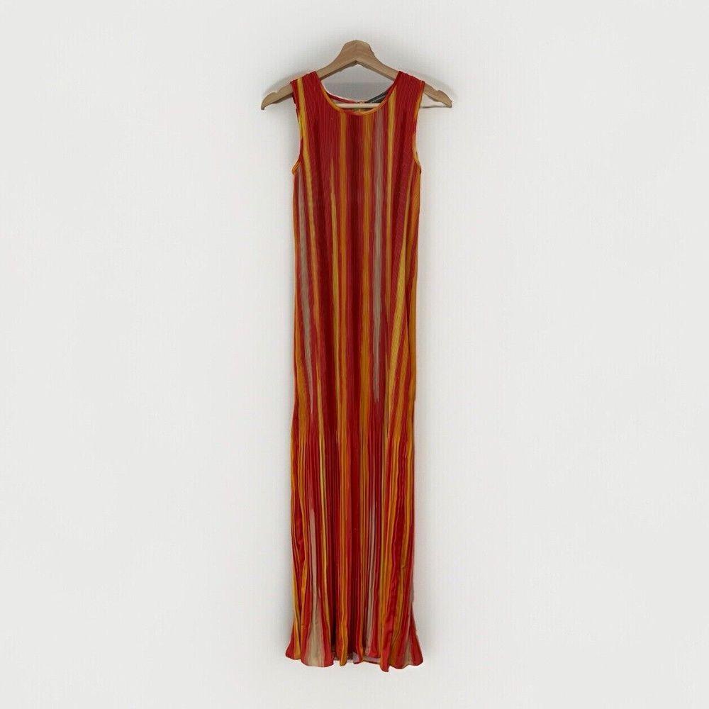 Kate & Mallory Women XS Dress Orange Accordion Maxi Sunset Luxury Ombre Resort - Picture 4 of 12